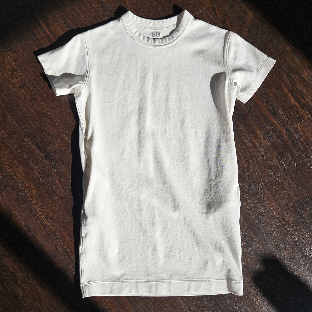Uniqlo White U Crew Neck Short-Sleeve T-Shirt Dress,  Girls Size 9-10